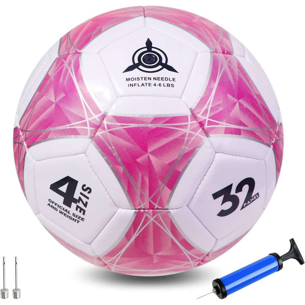 Pink and White Size 4 Soccer Ball with Pump and Needles 32 Panel Youth Training